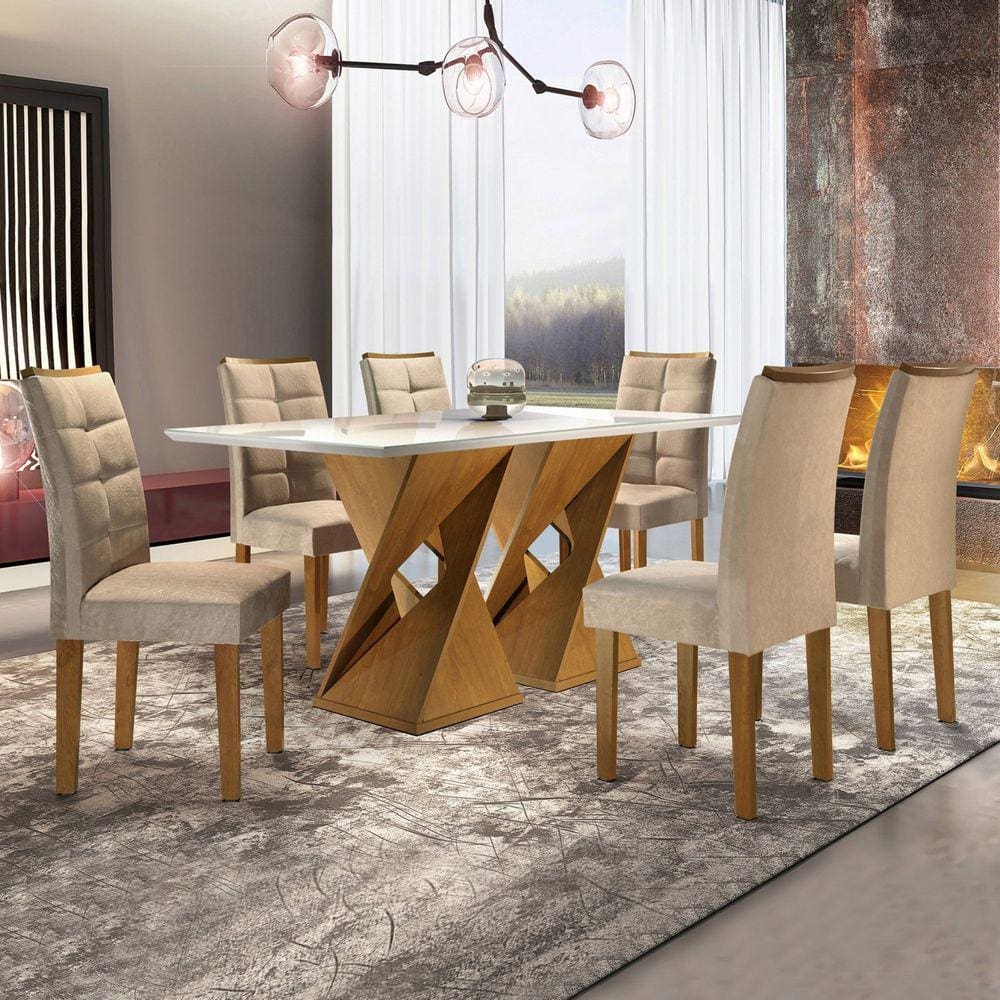 Conjunto Sala De Jantar Nápoles Tampo Vidro/MDF com 8 Cadeiras Luísa Smart  Plus Cel Móveis