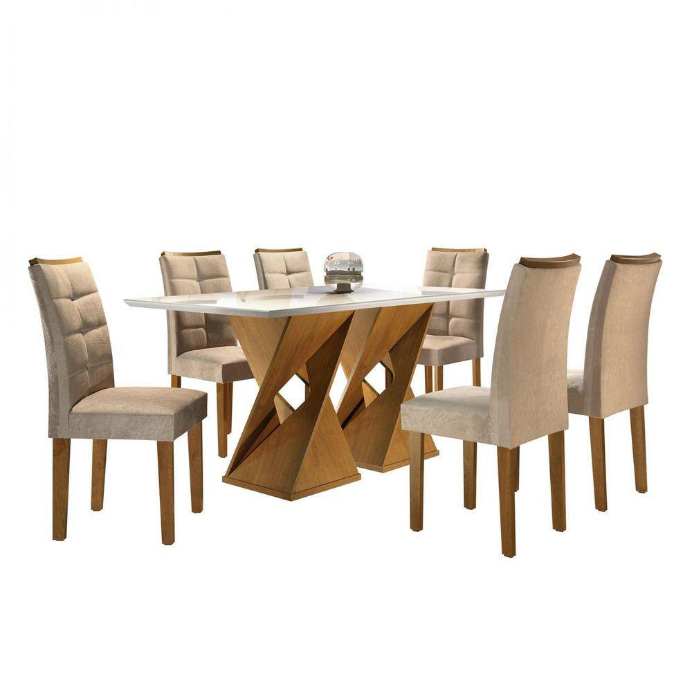 Conjunto Sala De Jantar Nápoles Tampo Vidro/MDF com 8 Cadeiras Luísa Smart  Plus Cel Móveis