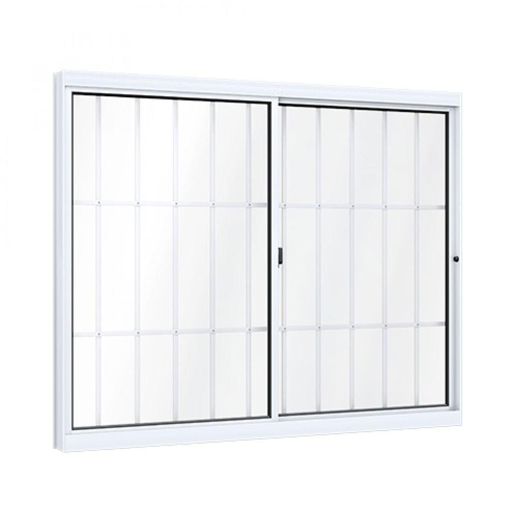 Janela de Aluminío de Correr 100x120cm 2 Folhas com Grade e Vidro Lucasa Ideale Branco