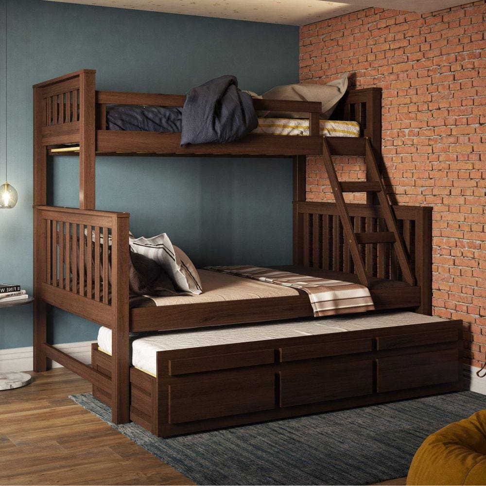 Treliche com Cama de Casal com 3 Gavetas Madeira Maciça Móveis Saraiva Amarelo/Castanho