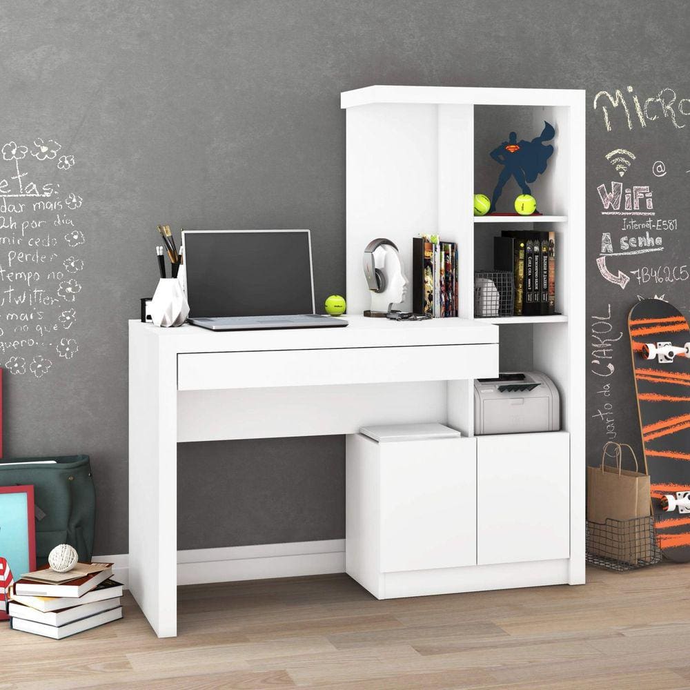Escrivaninha com Estante 2 Portas 1 Gaveta ME4143 Tecno Mobili Branco