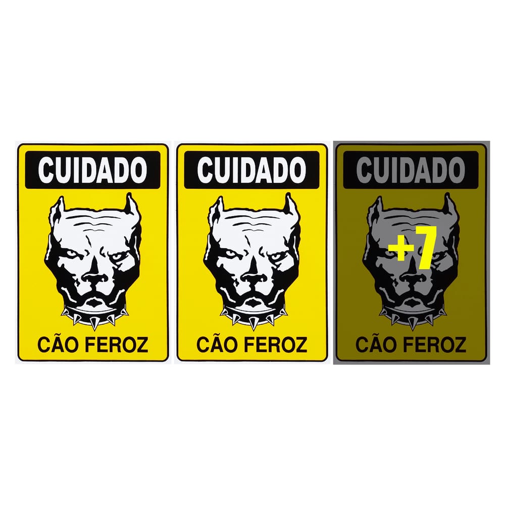Combo 10 Placas De Sinalização Cuidado Cão Feroz 20x30 Acesso - P-6/3 F9e