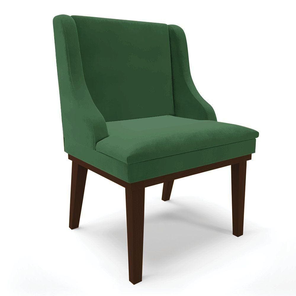 Cadeira Liz Veludo Verde Base Fixa Madeira Tabaco - D`Ross