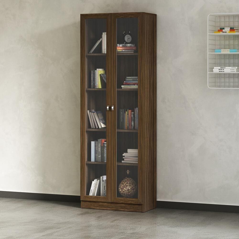 Armário Estante Com 2 Portas De Vidro Cr25069 Nogal