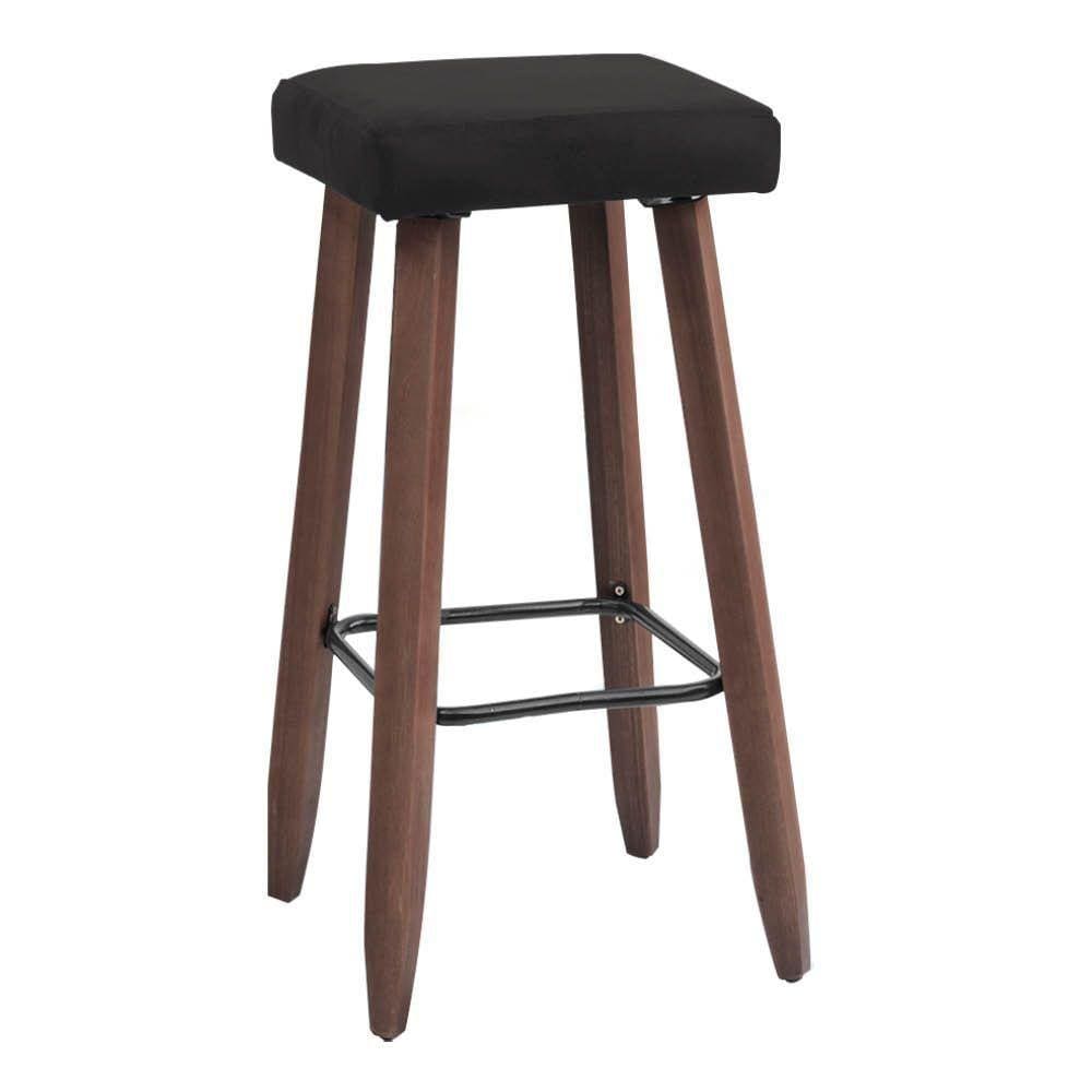 Banqueta Alta Kiara Estofada Em Suede Com Pés Em Madeira