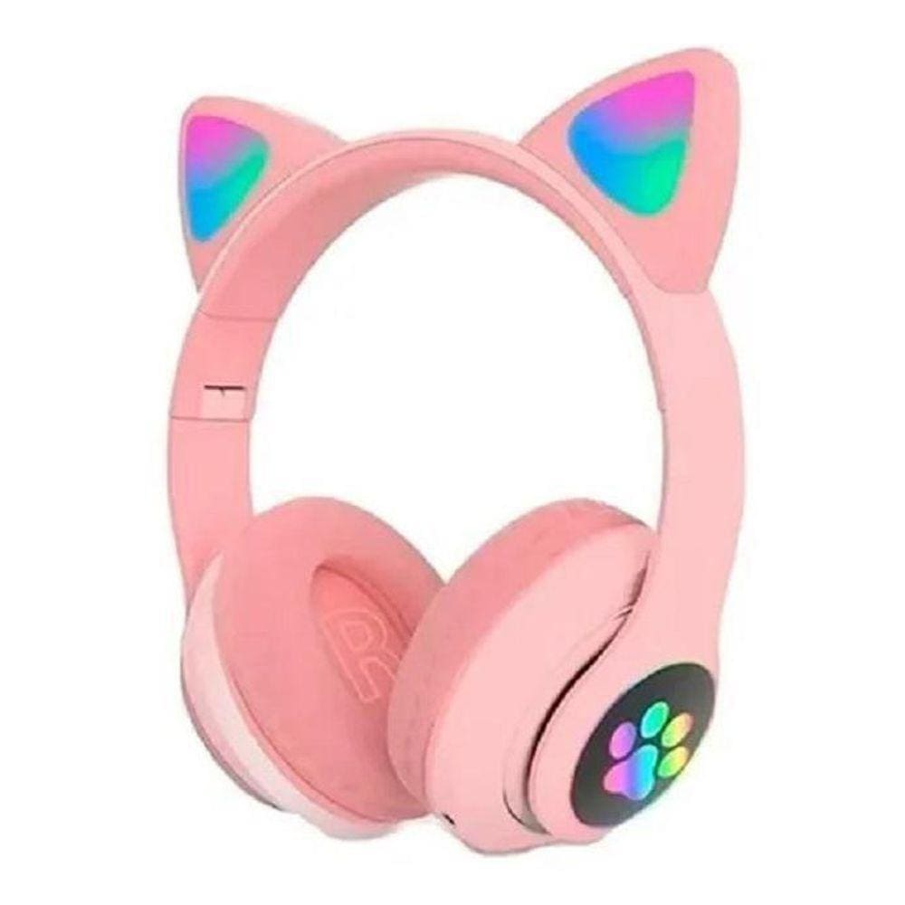 Fone Headphone Gatinho Orelhas De Led Dobrável Rosa