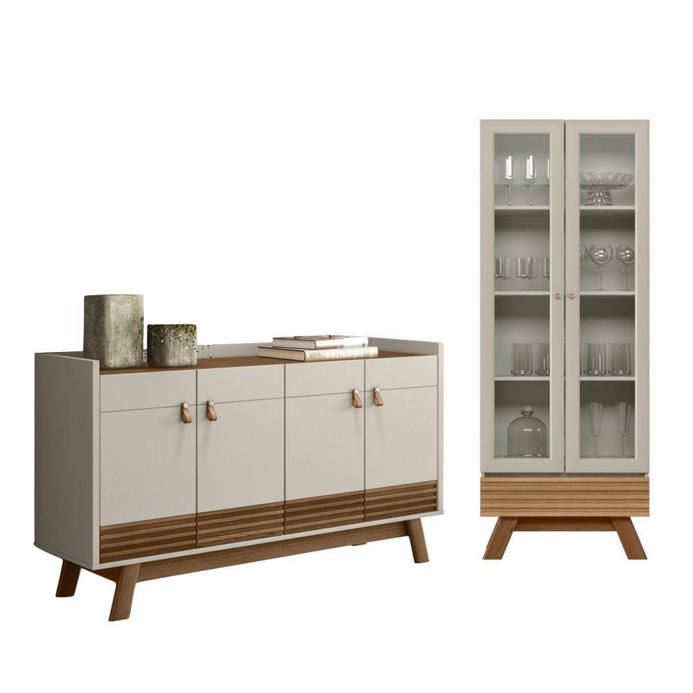Conjunto Buffet e Cristaleira com Ripas Dock