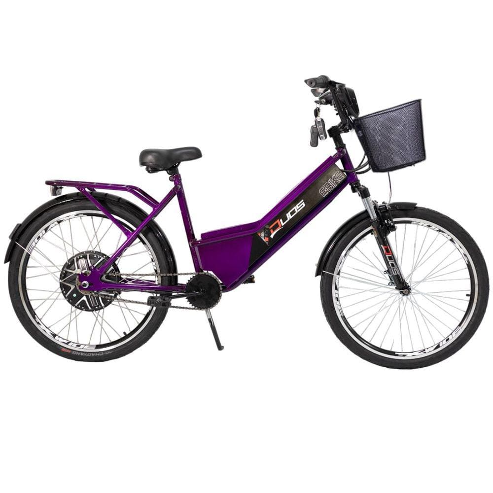 Bicicleta Elétrica com Bateria de Lítio 48V 13Ah Confort Violeta com Cestinha