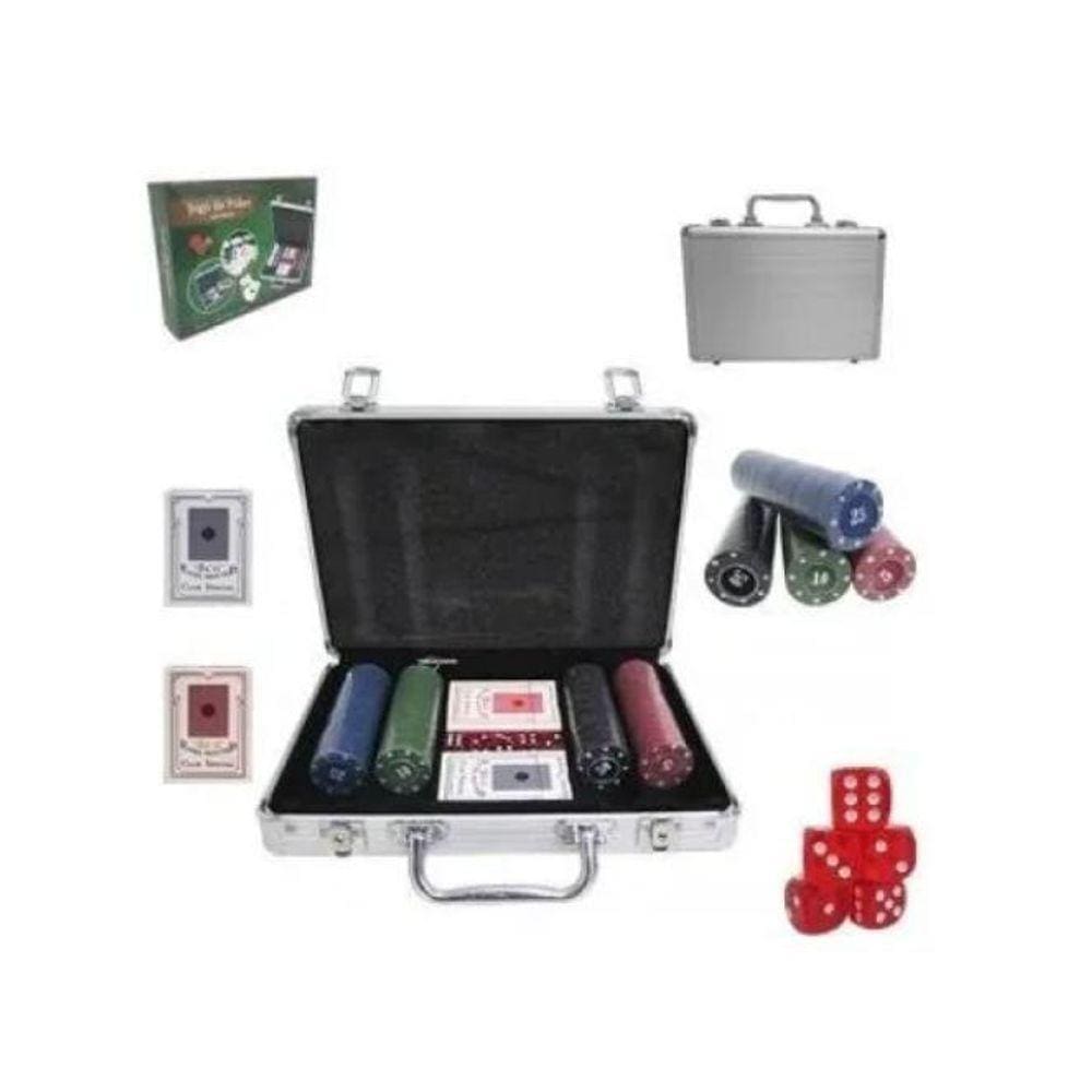 Jogo De Poker 200 Fichas Numeradas 2 Baralhos 5 Dados Maleta
