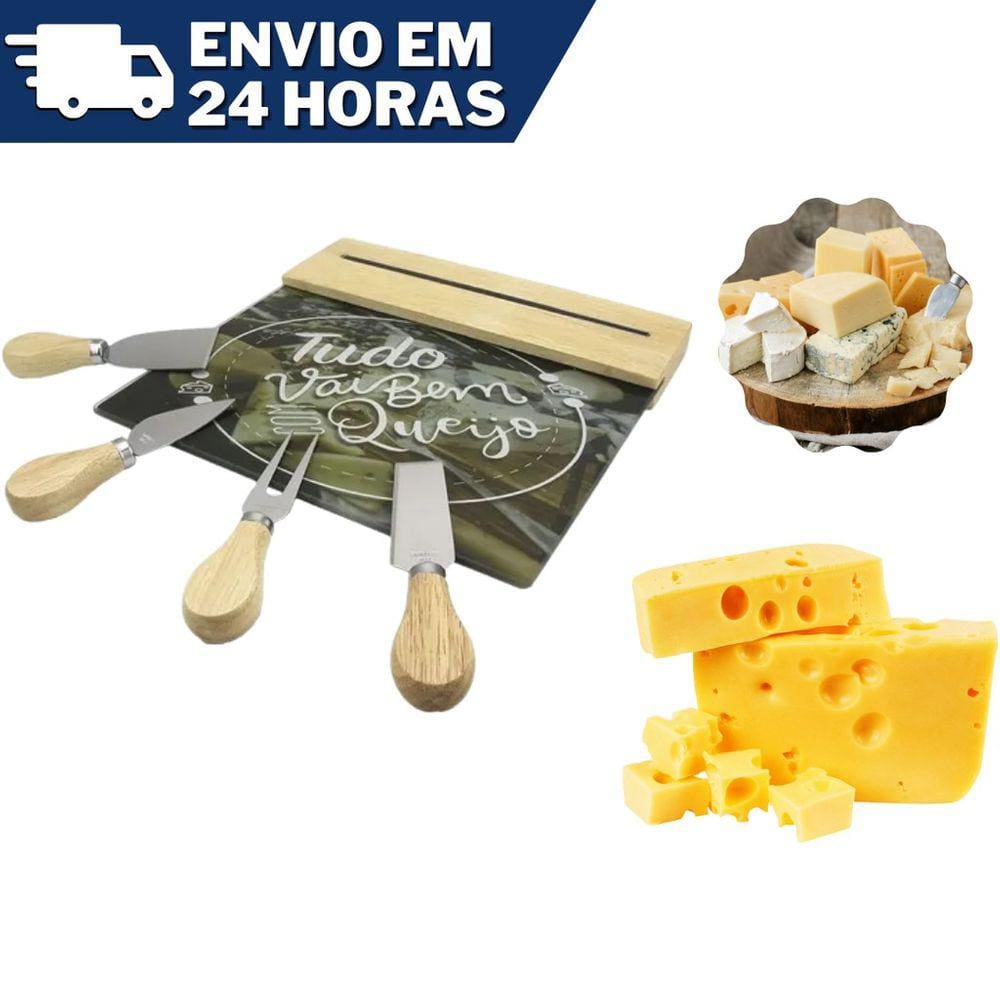Conjunto Para Queijo 5 Peças Tábua + 4 Facas Clink