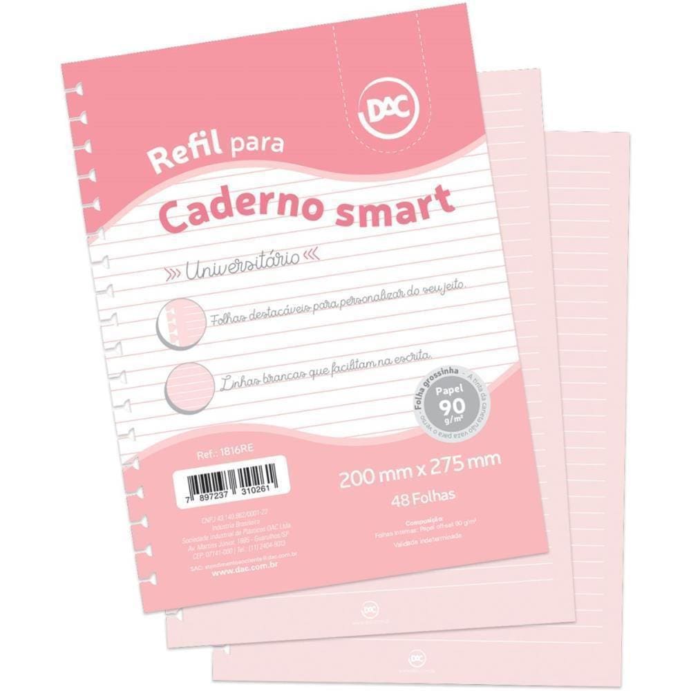 Bloco Para Fichário Refil Para Cadernos Smart 48 Folhas