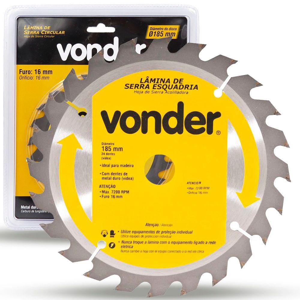 Lâmina de Serra Circular Vídea 185x16mm 24 Dentes Vonder