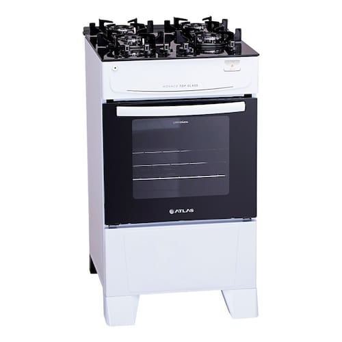 imagem-Fogão 4 Bocas a Gás Atlas Mônaco Top Glass Mesa de Vidro e Acendimento Automático Branco Bivolt