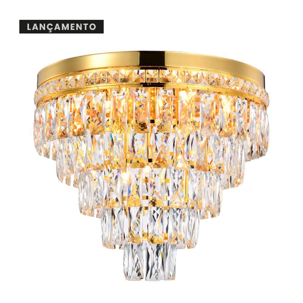 Lustre Plafon Harmony Dourado Em Cristal K9 Ø45x40cm