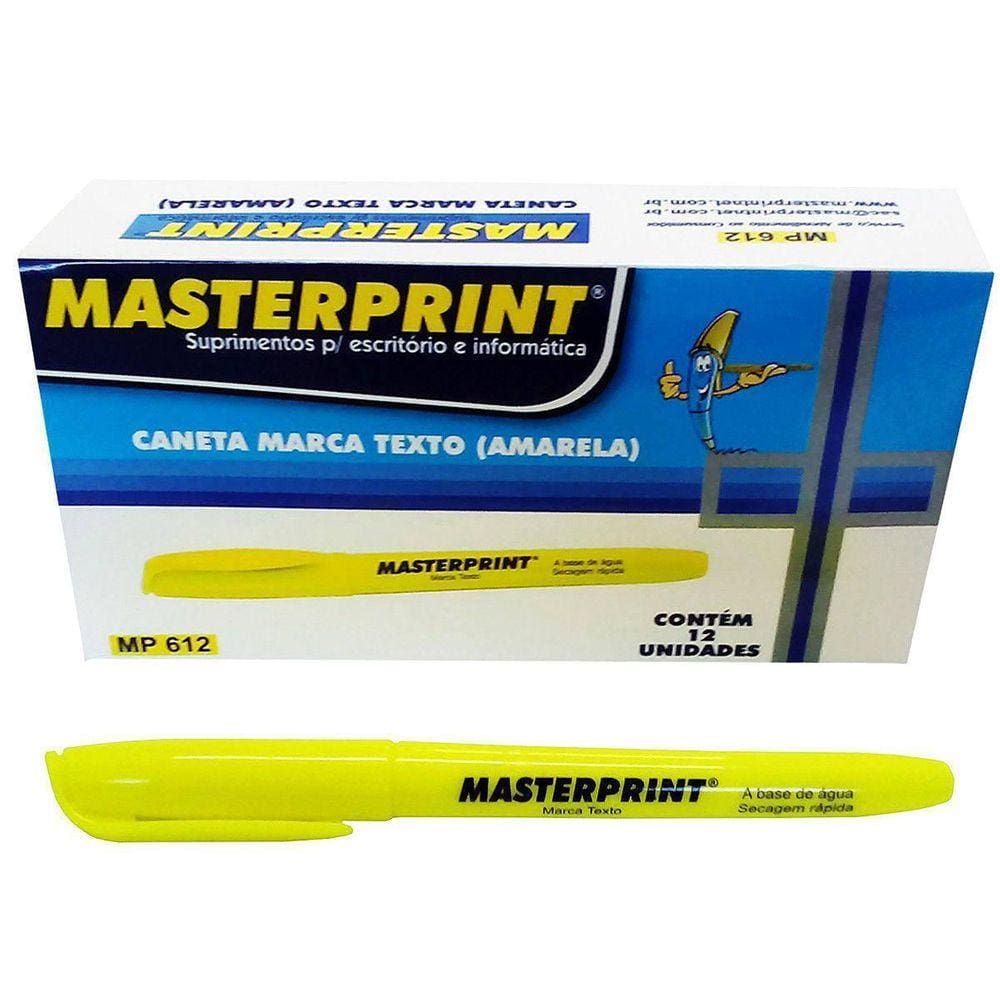 Caneta Marca Texto Amarela Masterprint Mp 612 - Caixa Com 12