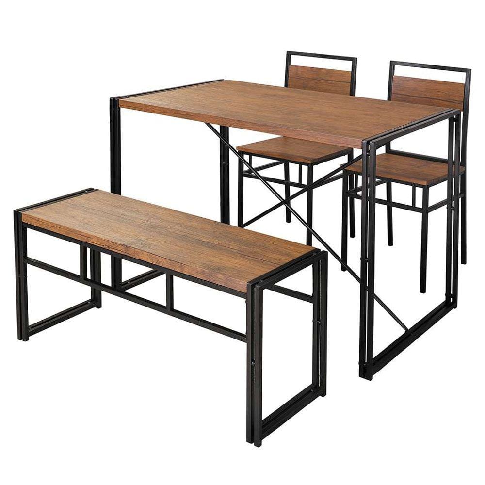 conjunto de mesa wooden com 1 banco e 2 cadeiras preto e amêndoa