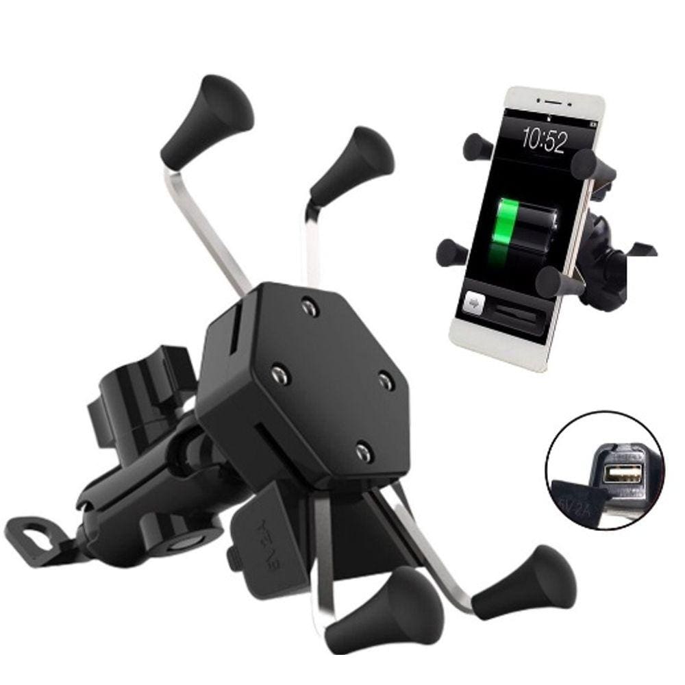 Suporte Garra Para Celular Moto Universal Com Carregador Usb