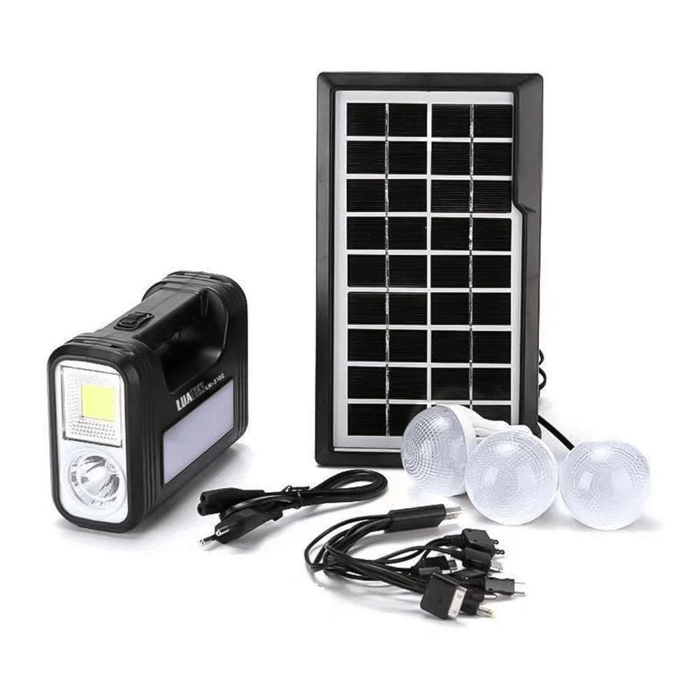 Kit Sistema Luz Solar Luatek Painel + 3 Lâmpadas + Lanterna