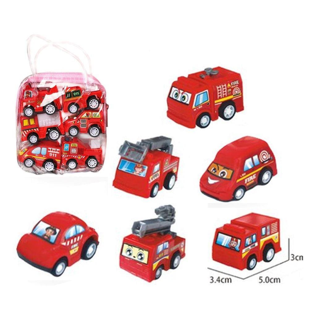 Carrinho de Brinquedo Fricção Kit Com 6 Carros + Bolsa Bombeiros