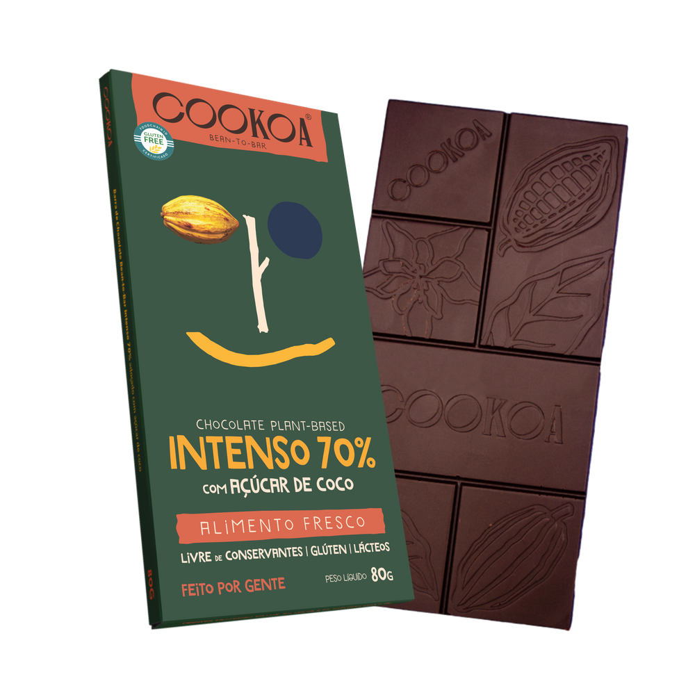 Kit 3X: Chocolate Intenso 70% Cacau Vegano Cookoa 80g