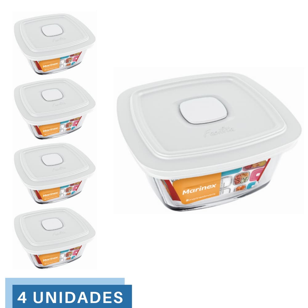 4 Potes Vidro Facilita Vap Quadrado Com Tampa 2L Marinex