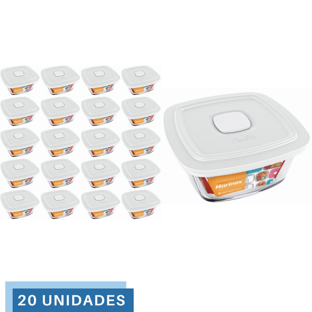 20 Potes Vidro Facilita Vap Quadrado Com Tampa 2L Marinex