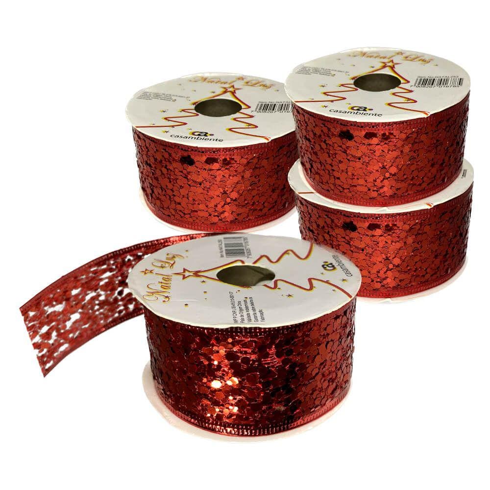Kit de 4 Rolos de Fita de Juta Vermelha 2,7m x 3,8cm - Casambiente