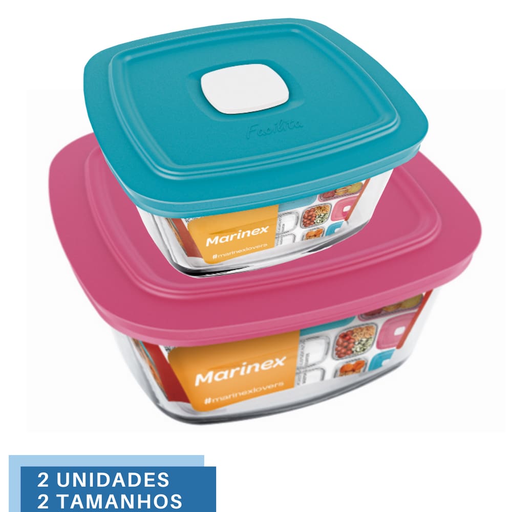 2 Potes de Vidro Com Tampa 2 Tamanhos Marinex Facilita Vap