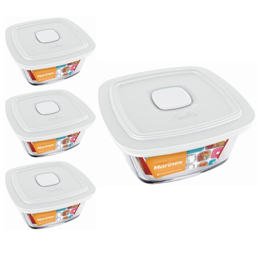 Pote Vidro Quadrado Facilita Vap Com Tampa 2L Marinex 3Un