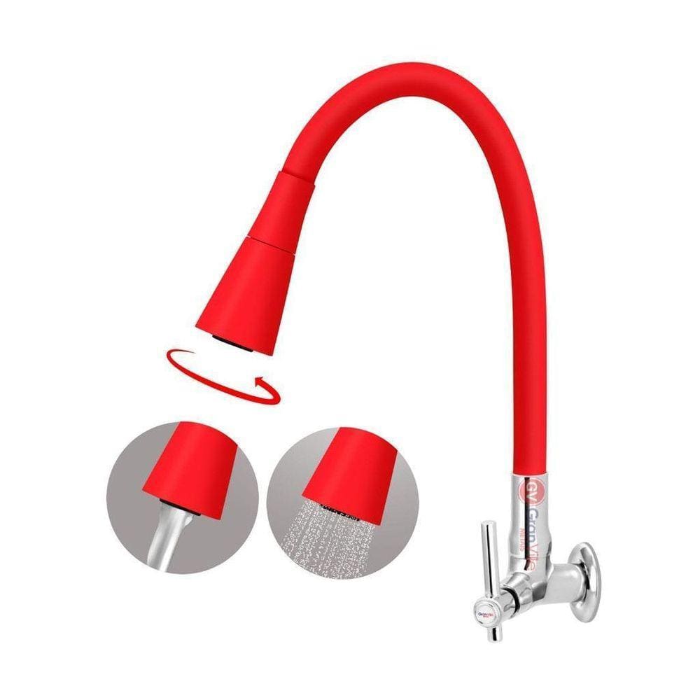 Torneira Para Cozinha Parede Gourmet Vermelha