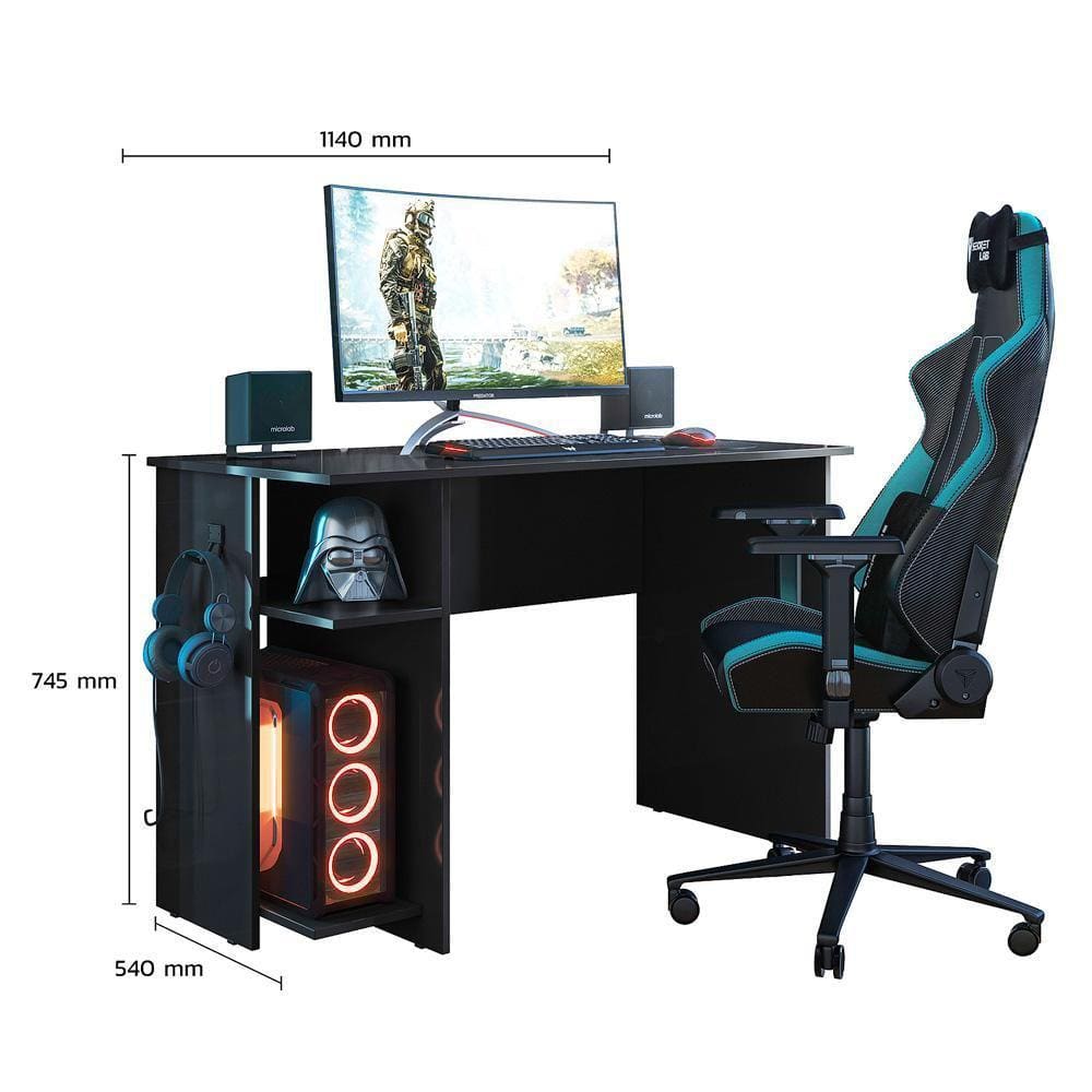 Mesa Para Computador Gamer 2 Prateleiras Preta 3875 Qmovi