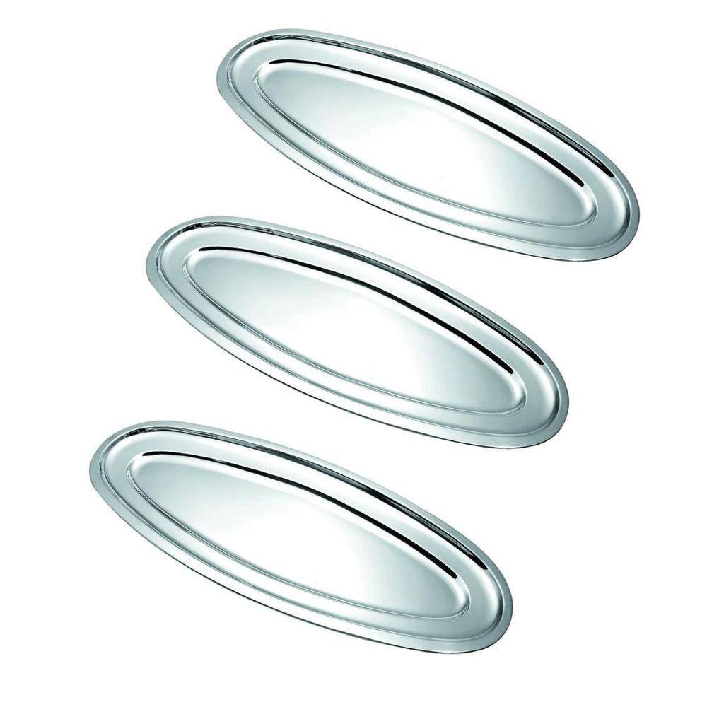 Kit 3 Bandeja Travessa Oval Inox Grande 45Cm Peixe Porção