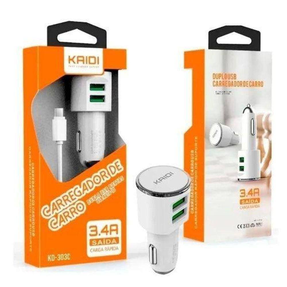 Carregador Kaidi 3.4A Veicular Kd-303 Ip
