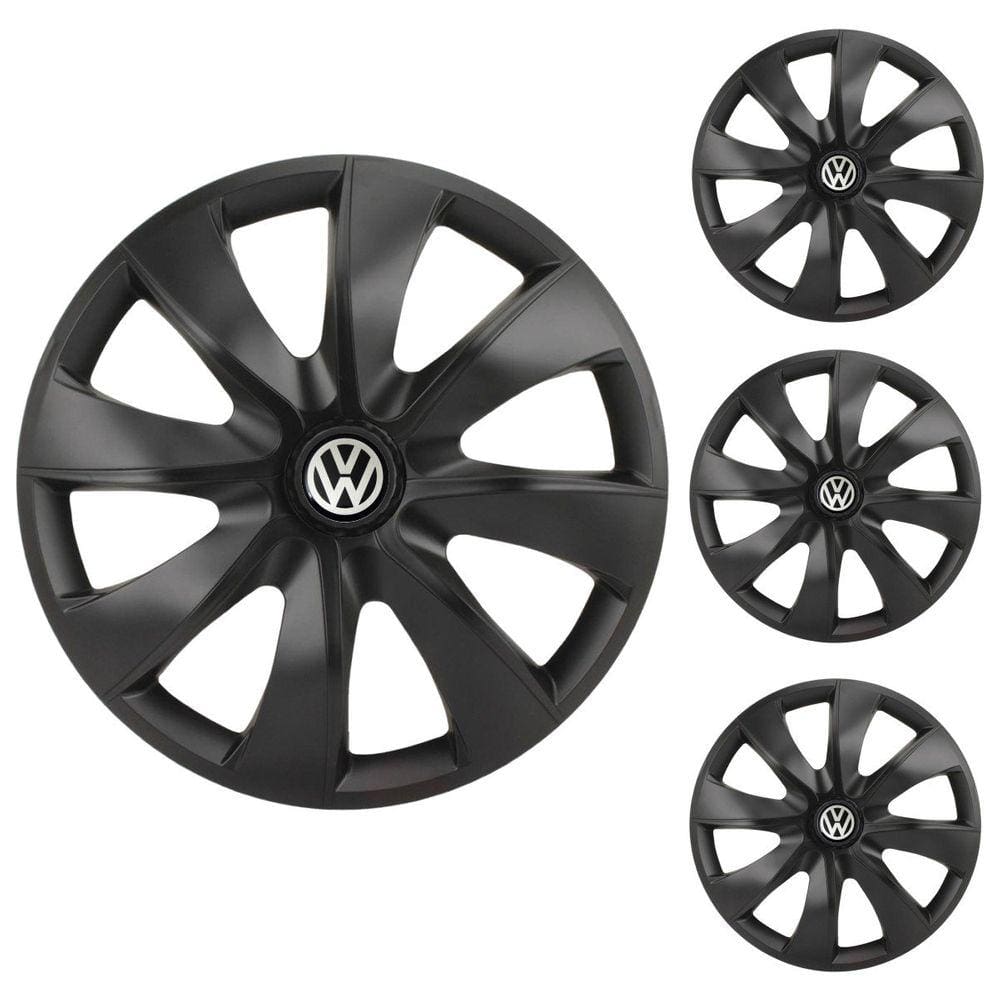 Jogo Calota Aro 14 Prime Fosc Black Elitte Preto Fosco + Emblema Resinado Volkswagen (Gol Parati Saveiro Voyage UP Santana Fox Polo Passat)