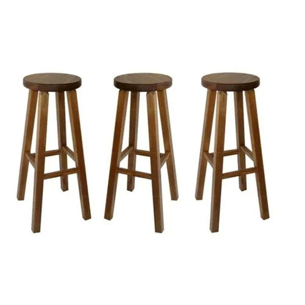 Kit 3 Banqueta Padrão Nogueira Alta Hardman Assento Redondo