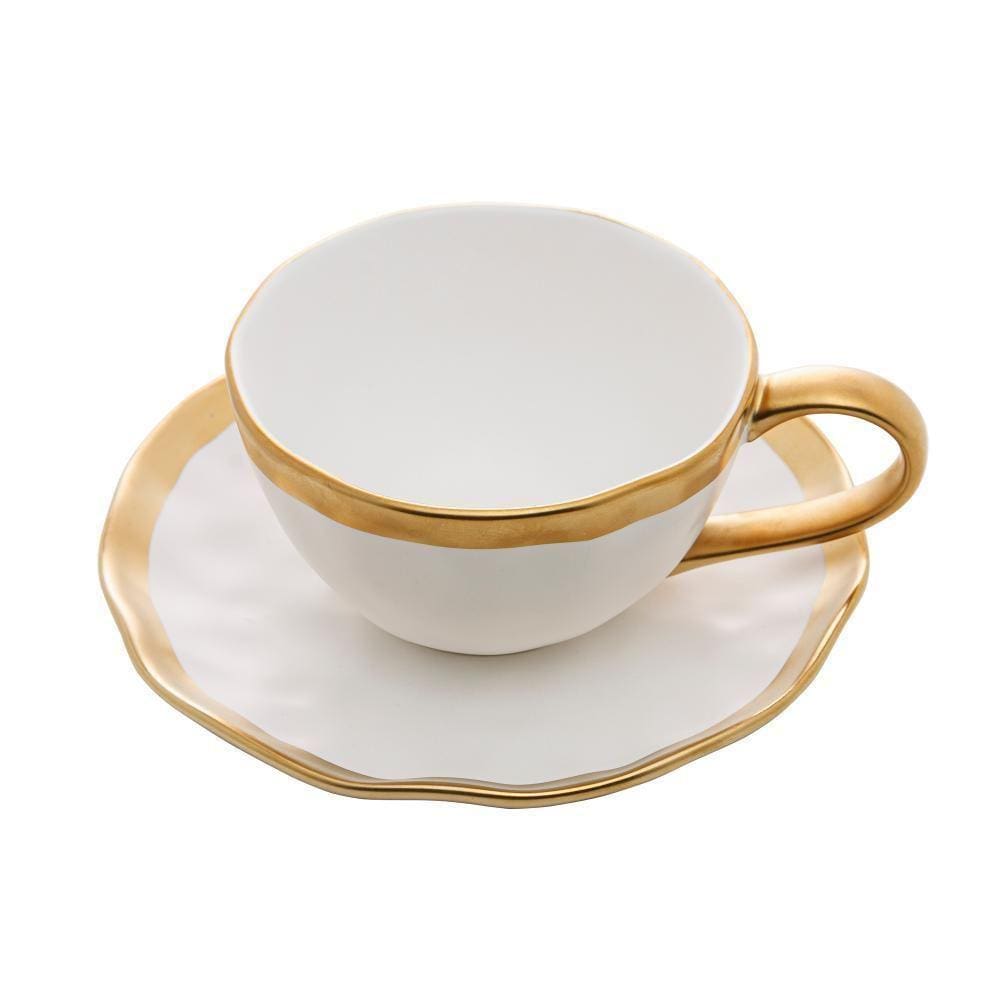 Xícara De Chá De Porcelana Branco E Dourado Dubai 200Ml