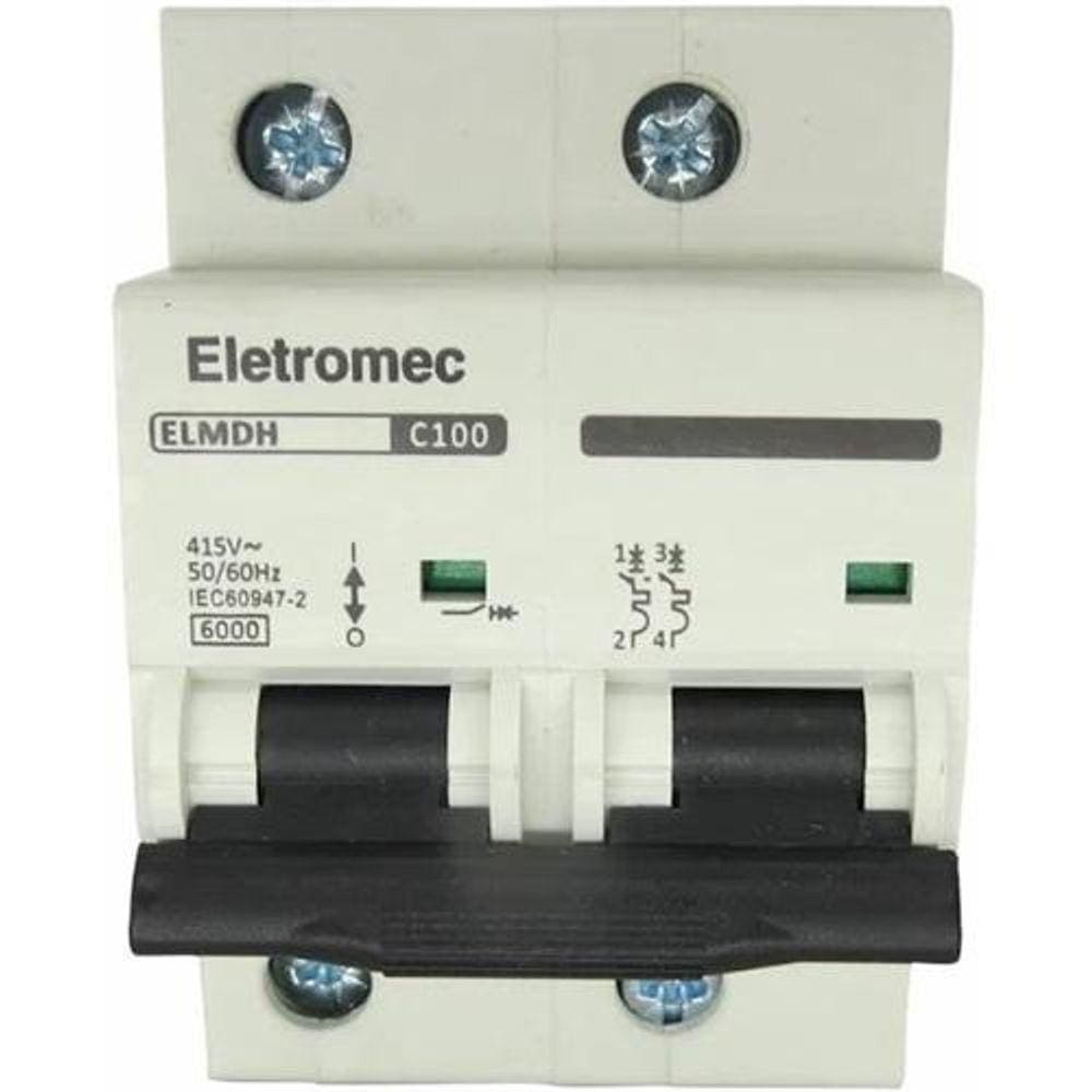 Disjuntor Bipolar 100A Curva C 6Ka 415V Eletromec