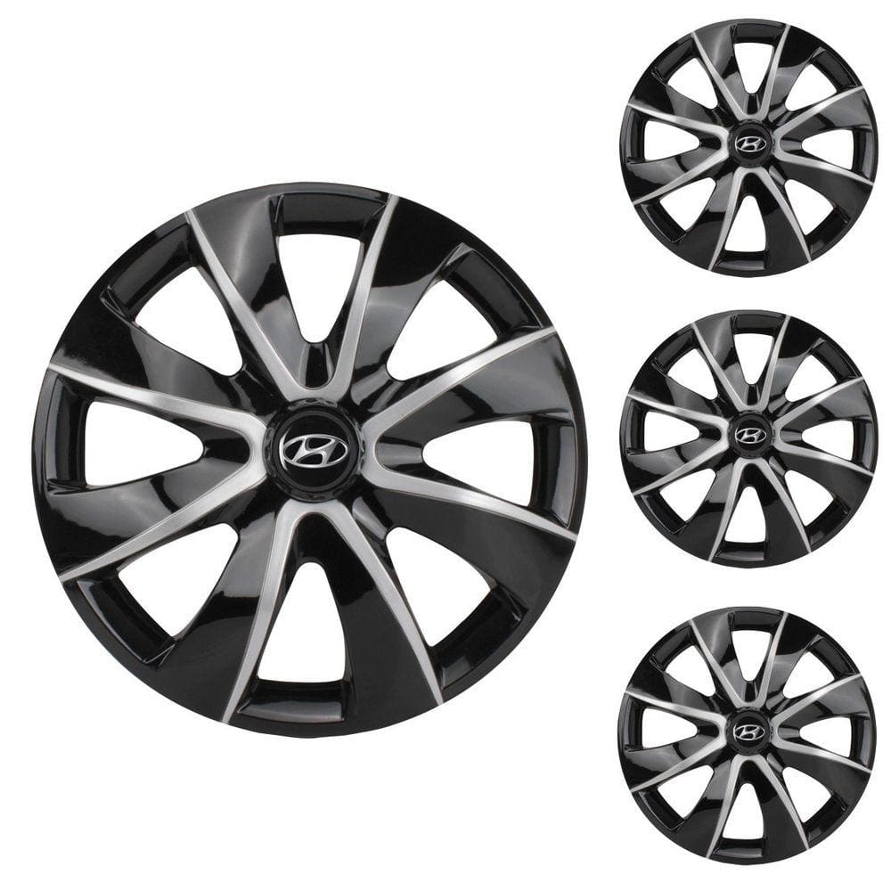 Jogo Calota Aro 14 Prime Black Silver Elitte Preto Prata + Emblema Resinado Hyundai (HB20 HB20S)