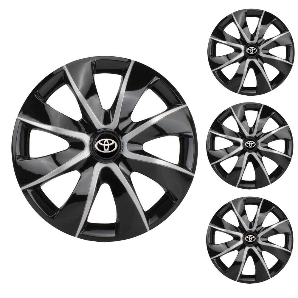 Jogo Calota Aro 14 Prime Black Silver Elitte Preto Prata + Emblema Resinado Toyota (Corolla Etios Yaris)