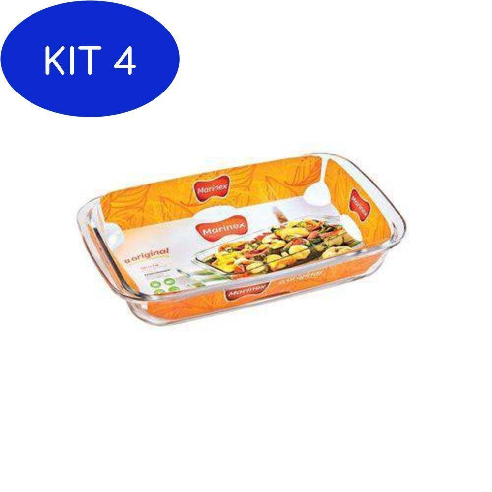 Kit 4 Assadeira de Vidro Retangular 2,2 L - Marinex