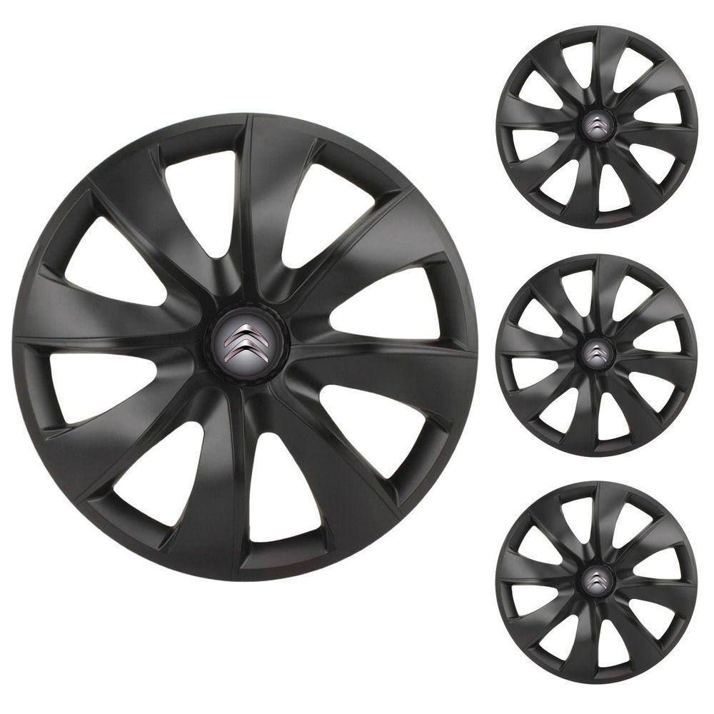 Jogo Calota Aro 14 Prime Fosc Black Elitte Preto Fosco + Emblema Resinado Citroen (C3 C4 Aircross Berlingo)
