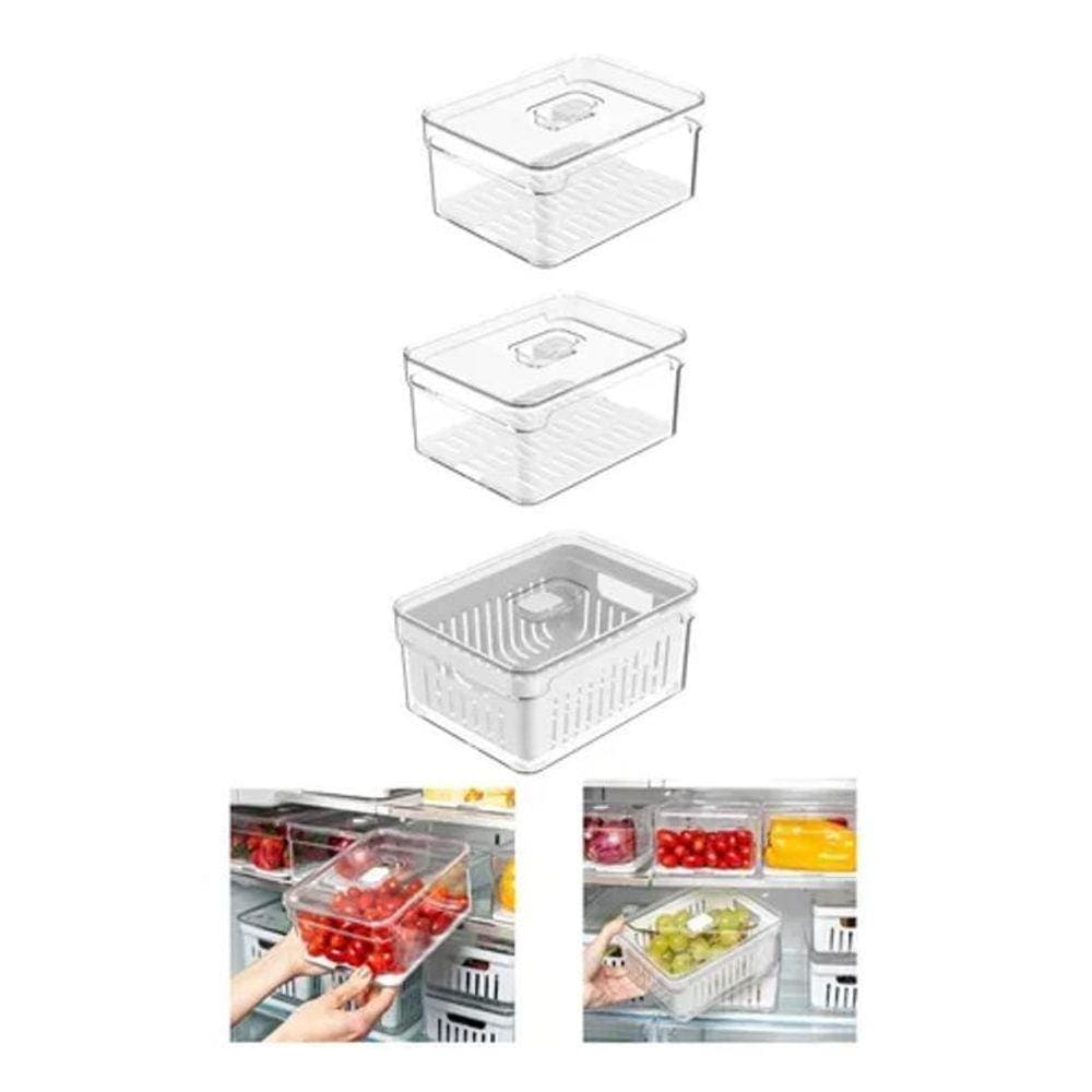 Kit Organizadores De Geladeira 2,2L Frutas E Legumes 3 Pçs