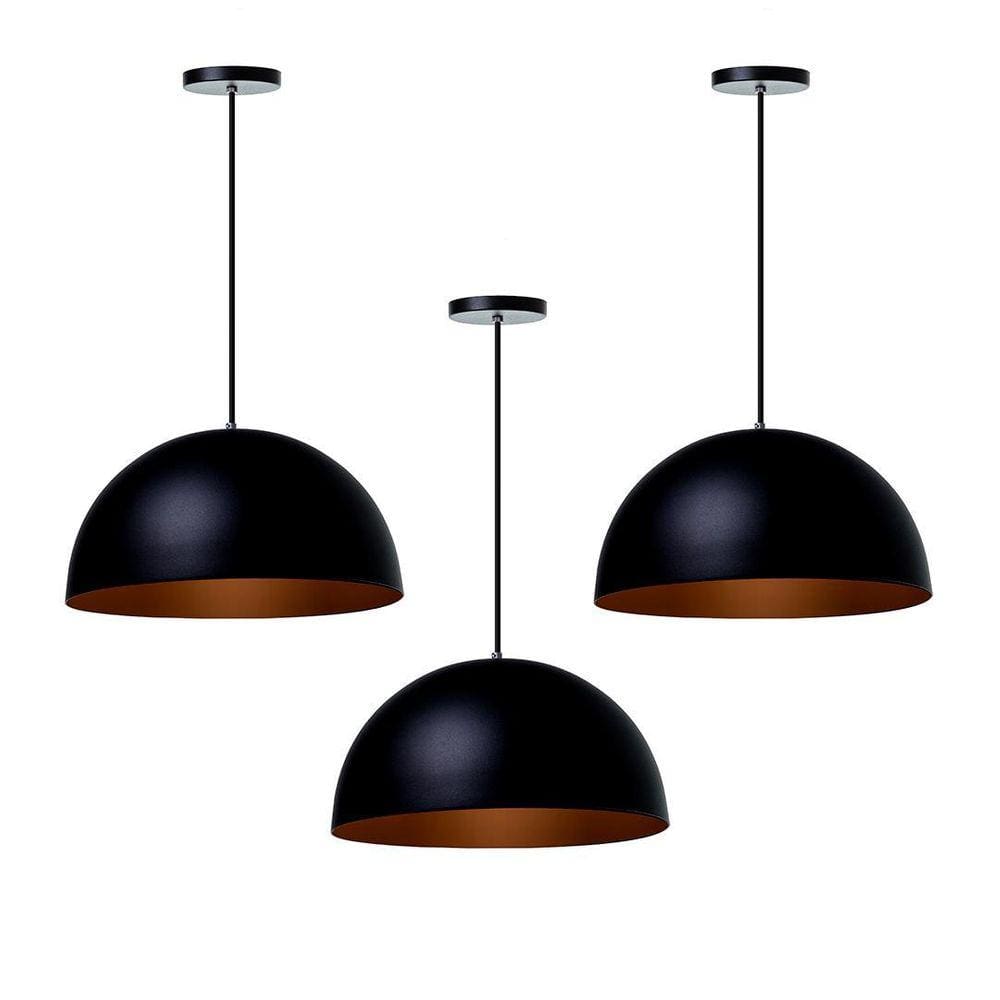 Kit 3 Lustres Pendentes Meia Lua Preto 40 Cm
