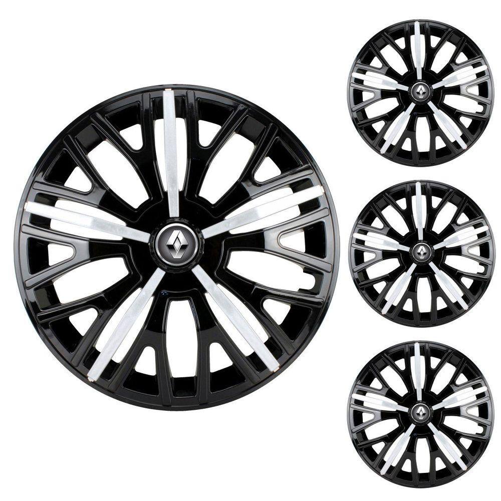 Jogo Calota Aro 14 Triton Sport Black Silver Elitte Preto Prata + Emblema Resinado Renault (Sandero Logan Clio Scenic Megane Kwid)