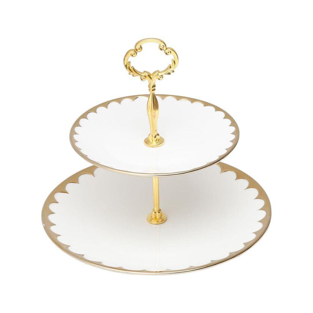 Prato Para Doces Duplo Porcelana Wolff Egg Branco E Dourado