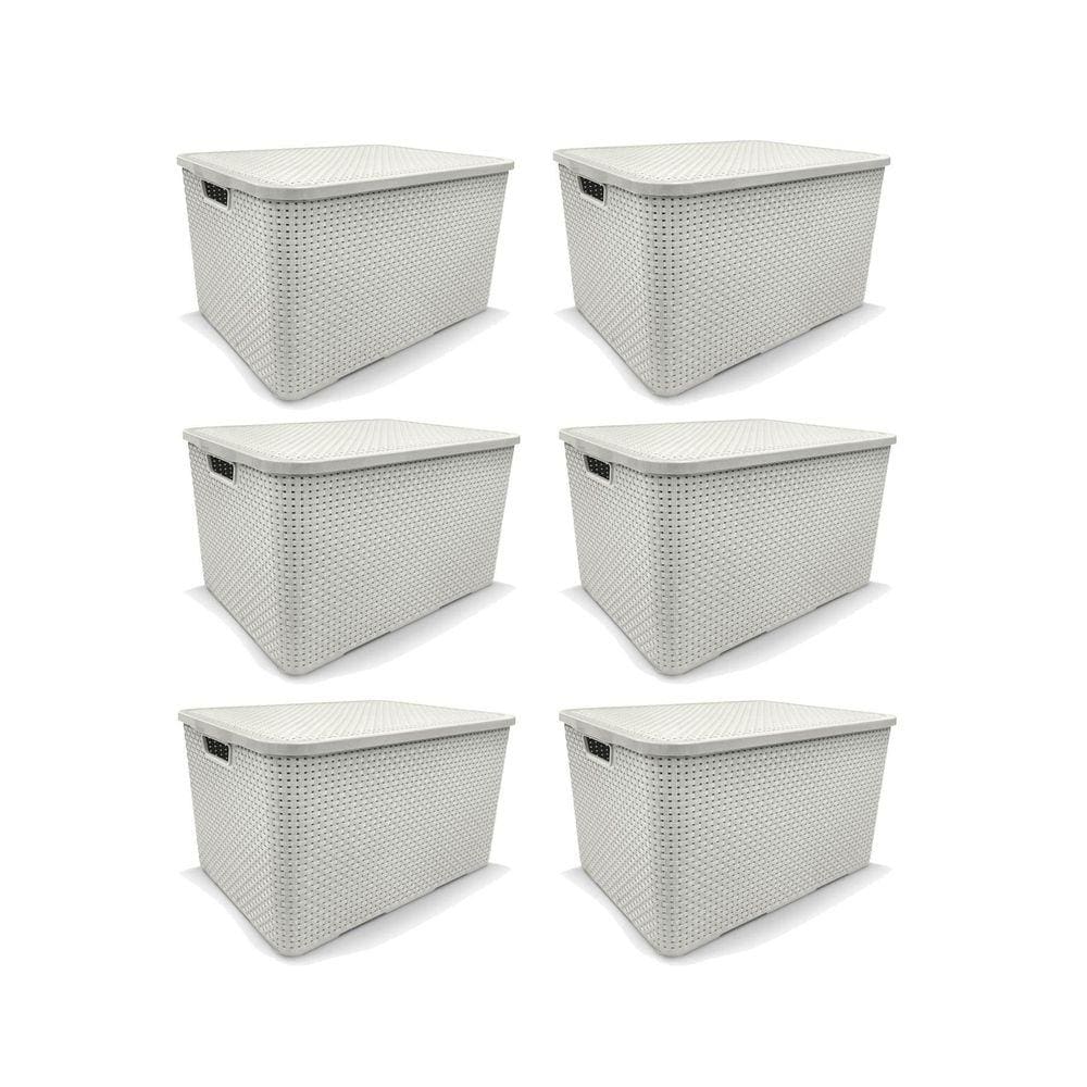 Kit 6 Caixas Organizadoras Rattan Branca 15 Litros Arqplast