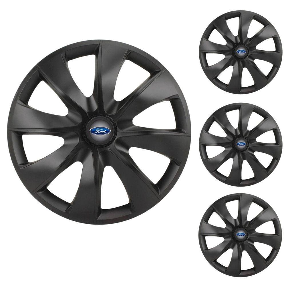 Jogo Calota Aro 14 Prime Fosc Black Elitte Preto Fosco + Emblema Resinado Ford (Fiesta Ka Ecosport Focus)