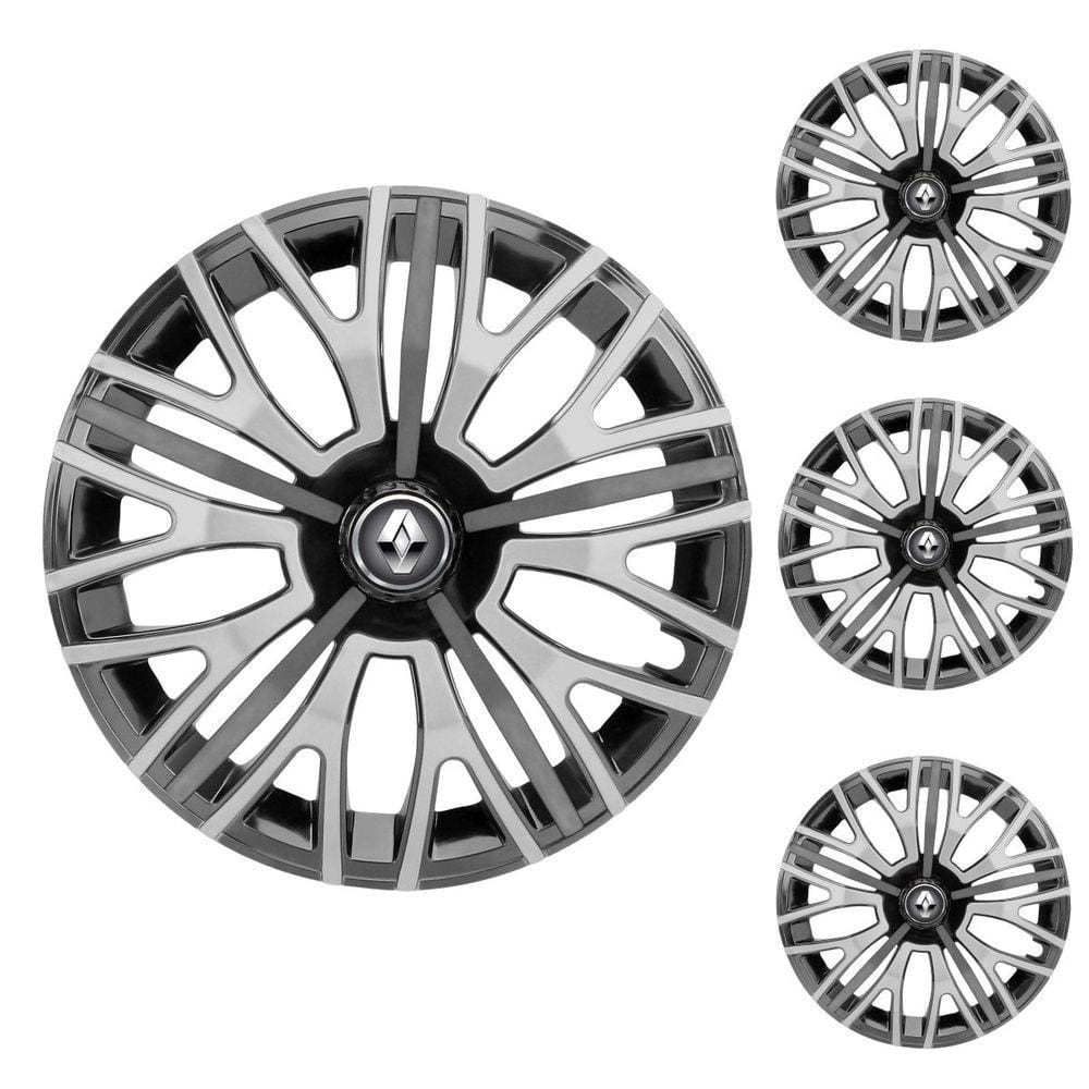 Jogo Calota Aro 14 Triton Sport Black Silver Graphite Elitte Preto Prata Grafite + Emblema Resinado Renault (Sandero Logan Clio Scenic Megane Kwid)