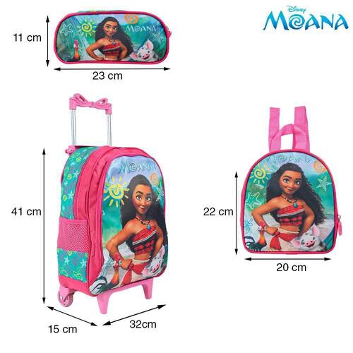 Mochila Escolar Moana Grande Rodinha Kit Extra