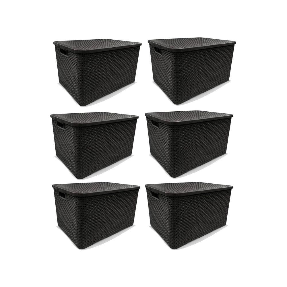 Kit 6 Caixas Organizadoras Rattan Preta 15 Litros Arqplast